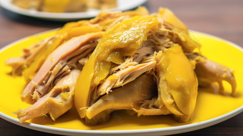 白色盘中色香味俱全的手撕鸡肉鸡腿食物摄影,高清,摄影图,摄影图片,图片大全,摄影图免费下载